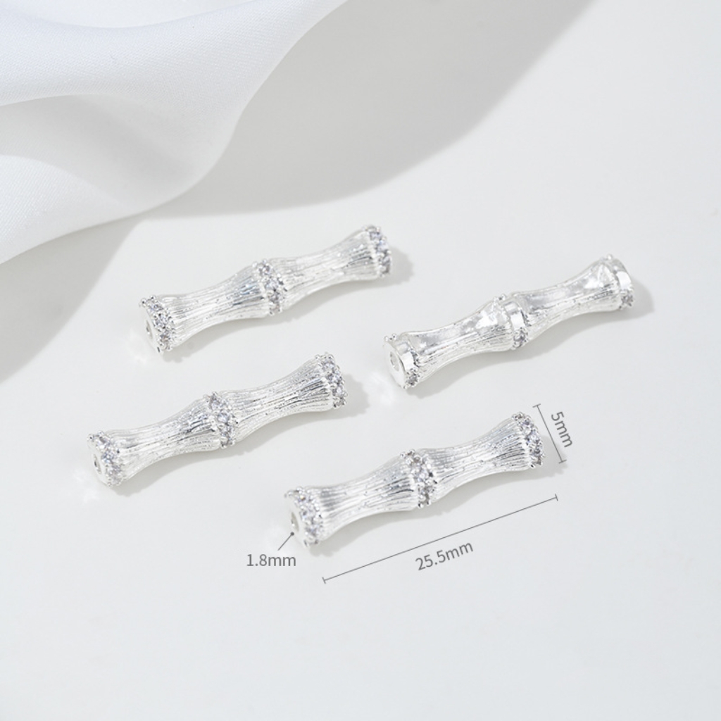 Gold Plated Cubic Zirconia Inlaid Bamboo Tube Spacer Beads Connector