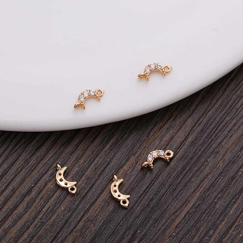 Cubic Zirconia Inlaid Moon and Star Charm Jewelry Pendant for Necklace Bracelet Earrings DIY