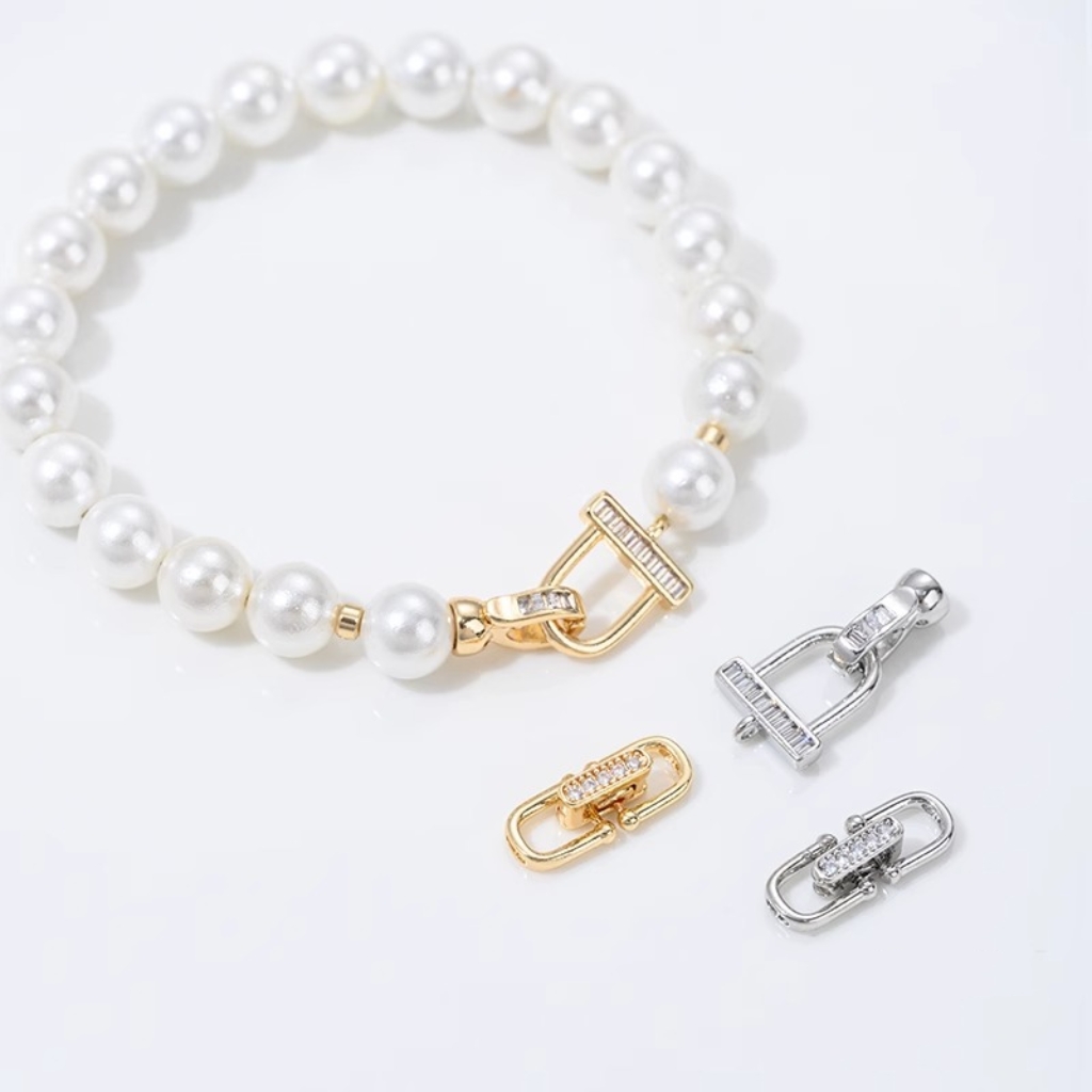 Gold Plated Cubic Zirconia Inlaid U-Shaped  Buckle Horseshoe Buckle for Necklace Bracelet