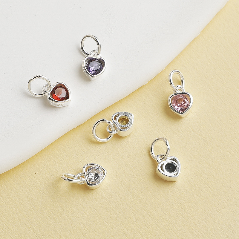 Round Zirconia Inlaid 925 Sterling Silver Pendant for Jewelry DIY