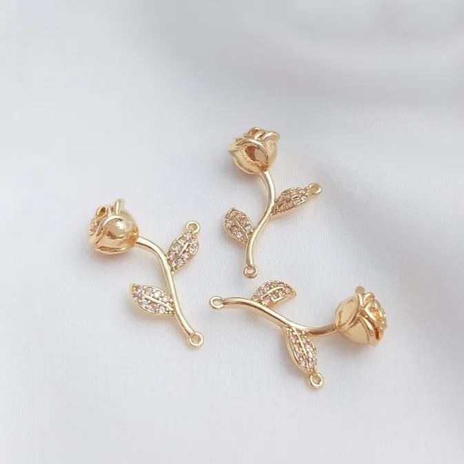 Rose Pendant with Two Hanging Rings 14k Gold Plated 