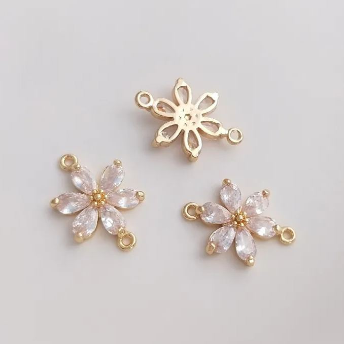 Zircon Hexapetalous Flower Pendant with Double Hanging Rings