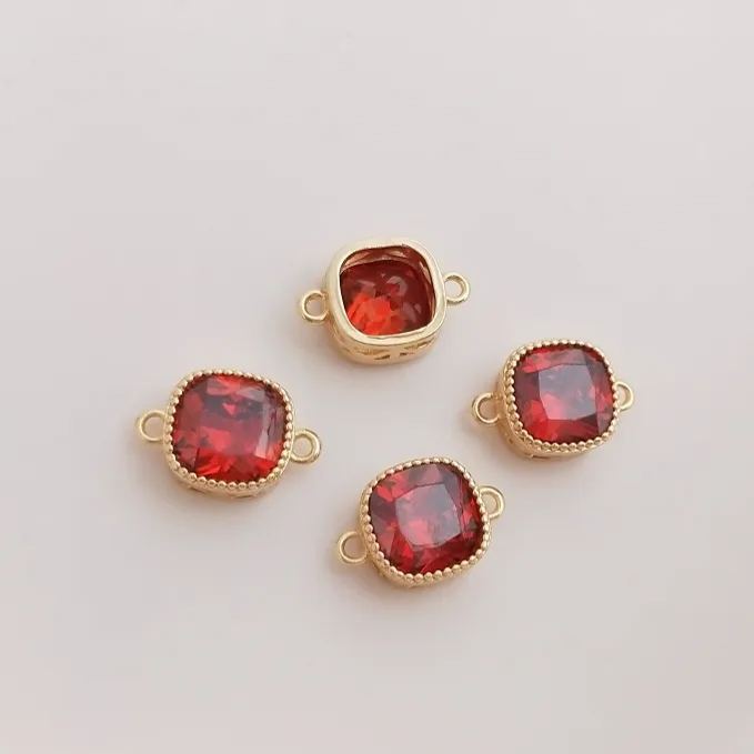 Colored Zircon Square Beads with Double Rings 