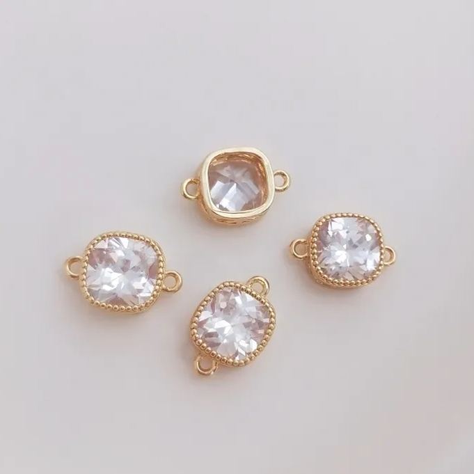 Colored Zircon Square Beads with Double Rings 