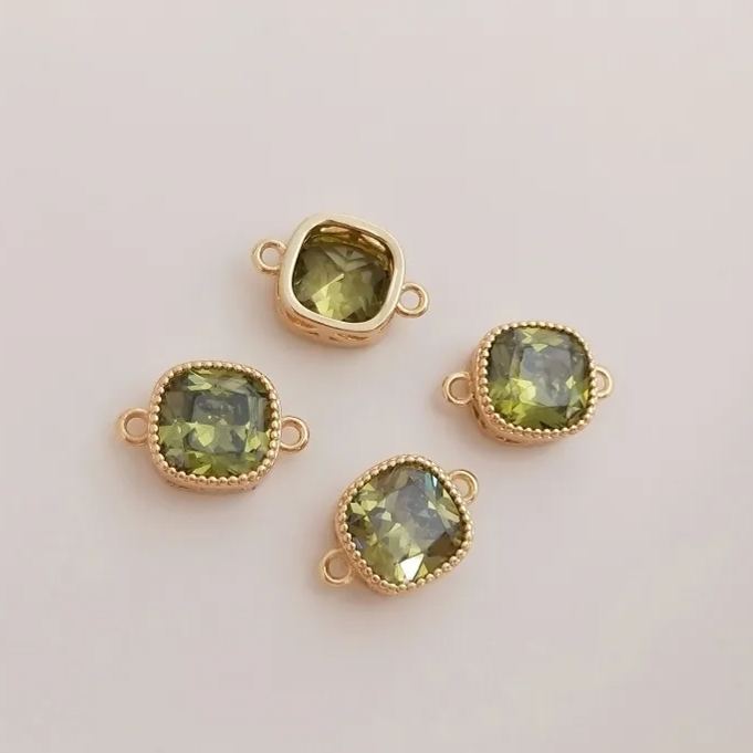 Colored Zircon Square Beads with Double Rings 