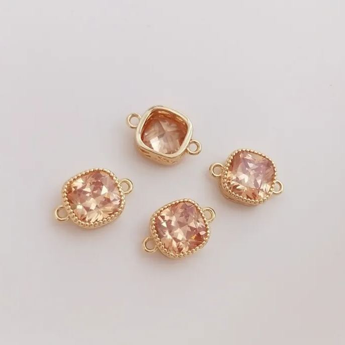 Colored Zircon Square Beads with Double Rings 