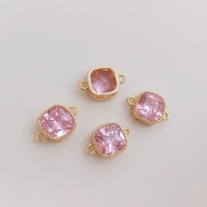 Colored Zircon Square Beads with Double Rings 