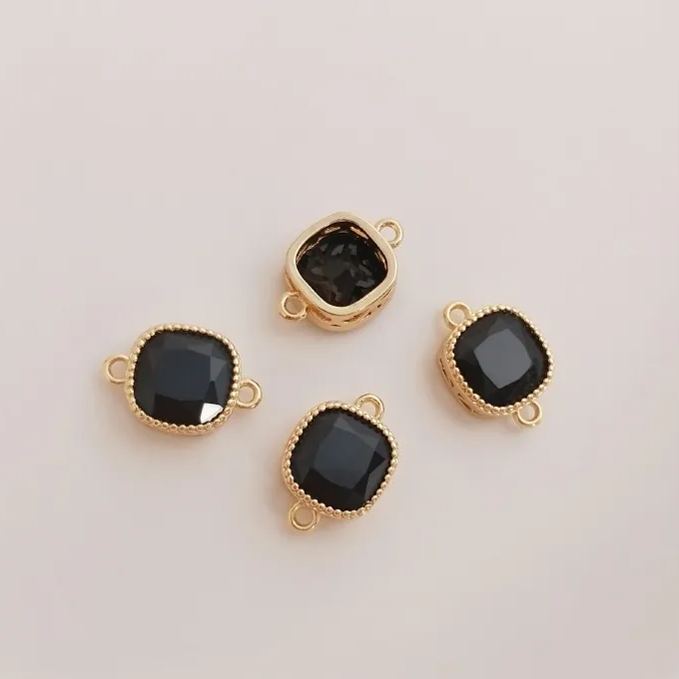 Colored Zircon Square Beads with Double Rings 