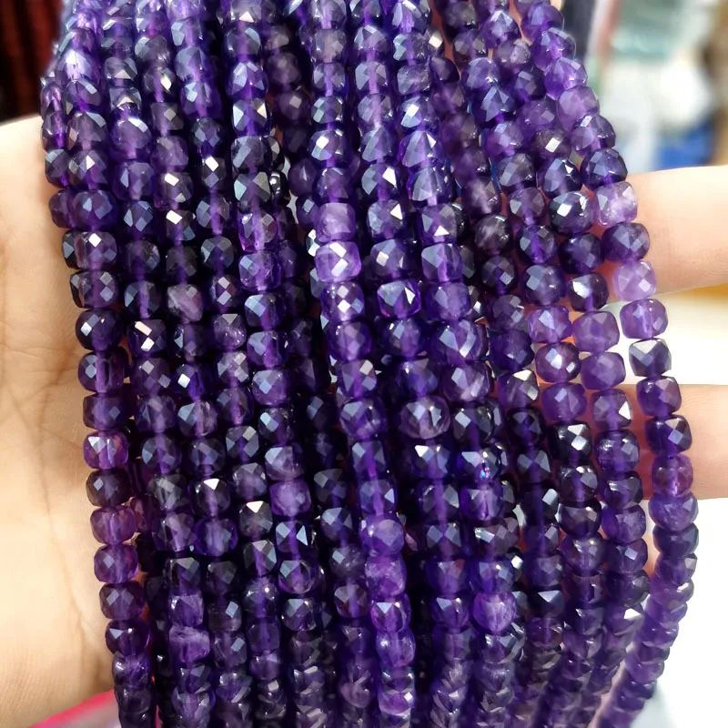 Natural Gemstone 4*4mm Square Faced Beads Strand