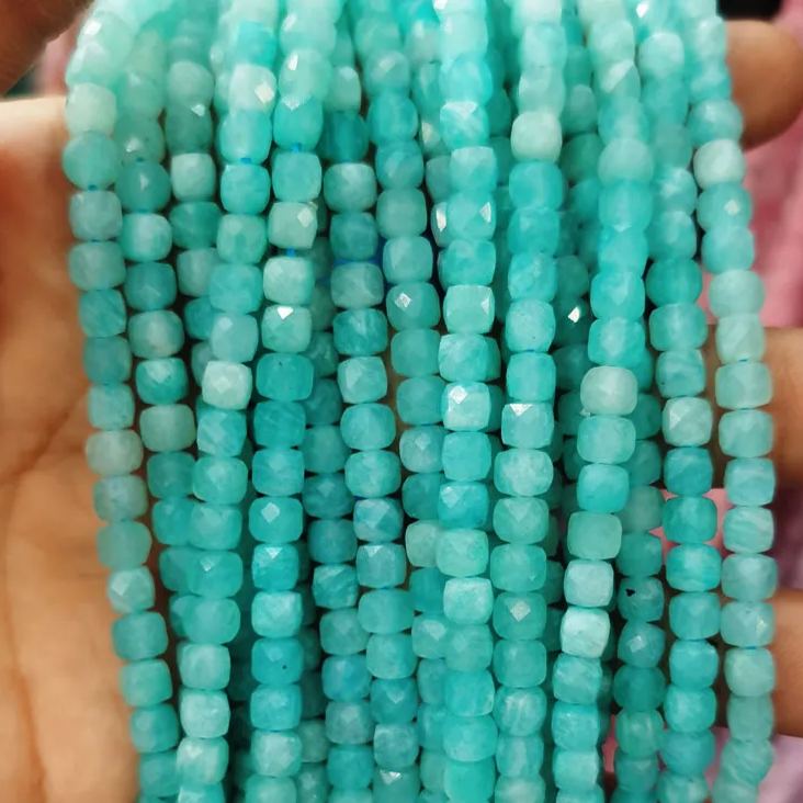 Natural Gemstone 4*4mm Square Faced Beads Strand