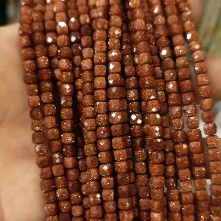 Natural Gemstone 4*4mm Square Faced Beads Strand
