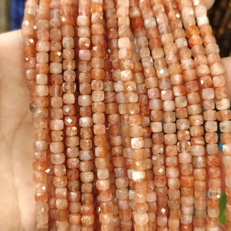 Natural Gemstone 4*4mm Square Faced Beads Strand