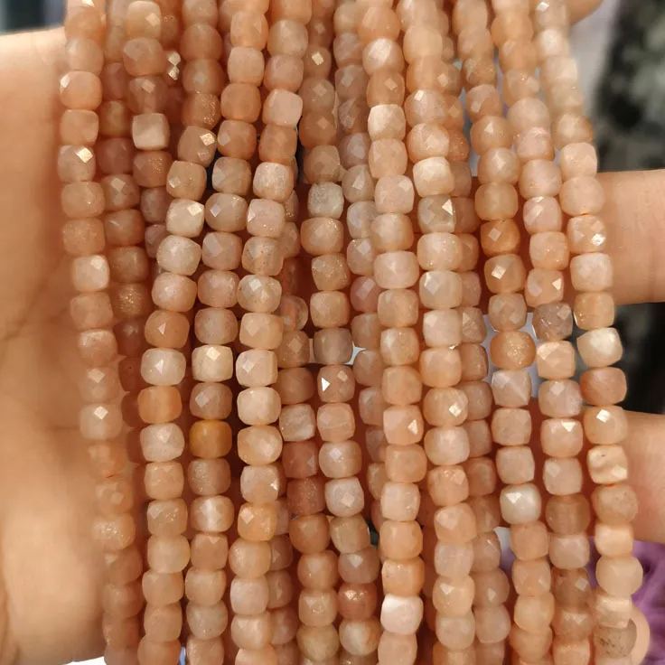 Natural Gemstone 4*4mm Square Faced Beads Strand