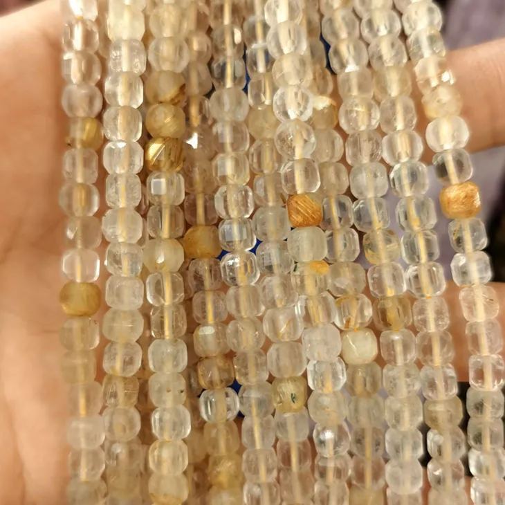 Natural Gemstone 4*4mm Square Faced Beads Strand