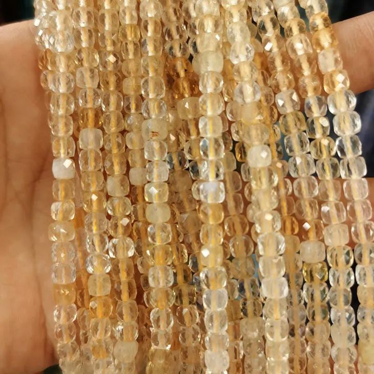 Natural Gemstone 4*4mm Square Faced Beads Strand