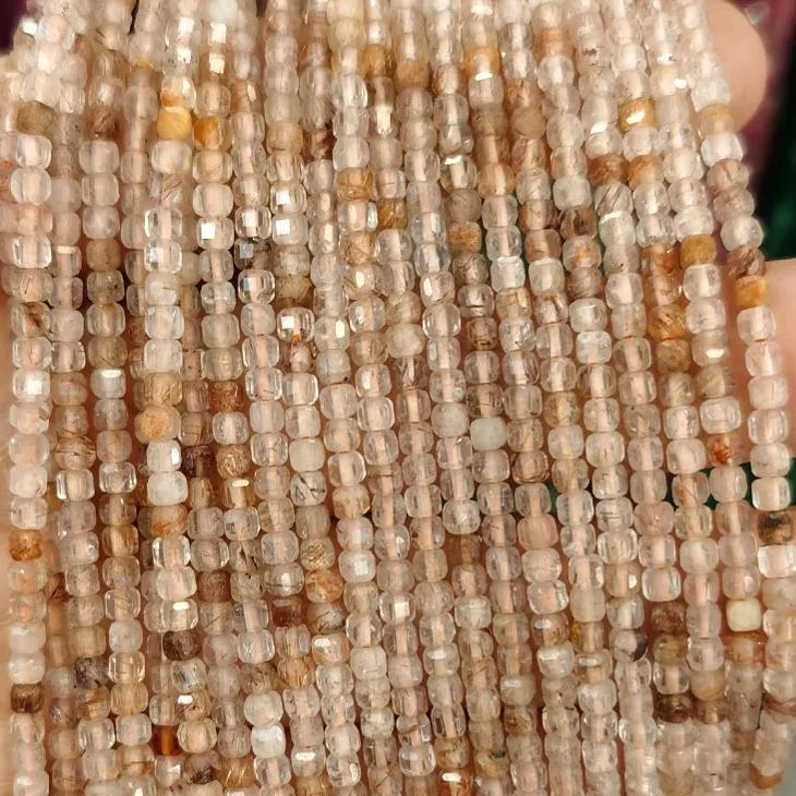 Natural Gemstone 2.5*2.5mm Square Faced Beads Strand