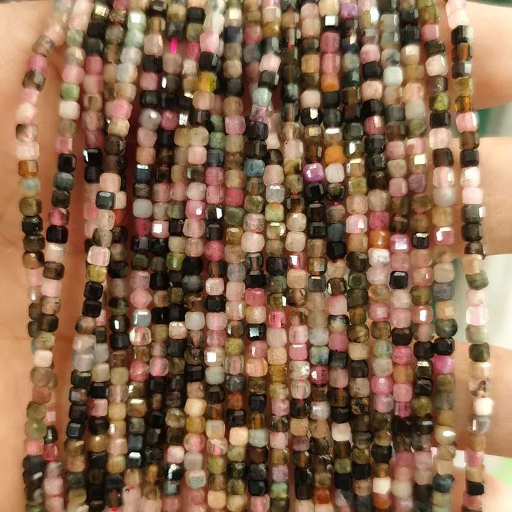 Natural Gemstone 2.5*2.5mm Square Faced Beads Strand