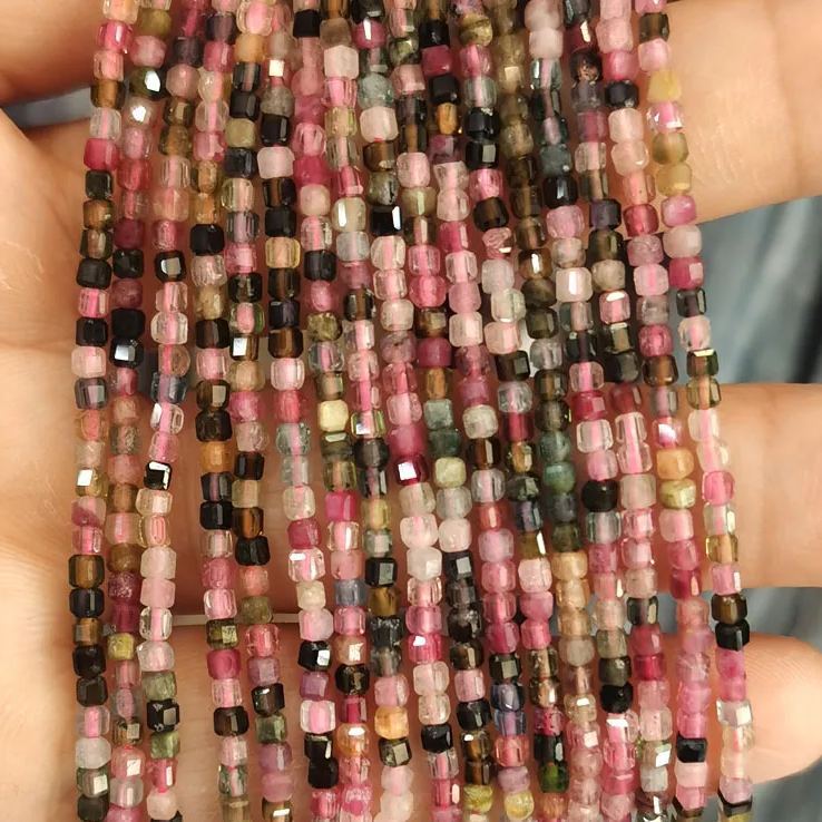 Natural Gemstone 2.5*2.5mm Square Faced Beads Strand