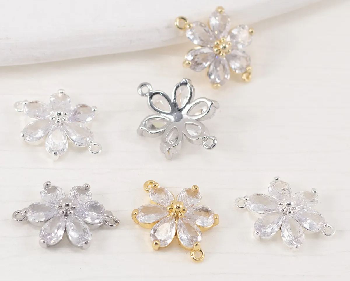 Zircon Hexapetalous Flower Pendant with Hanging Rings