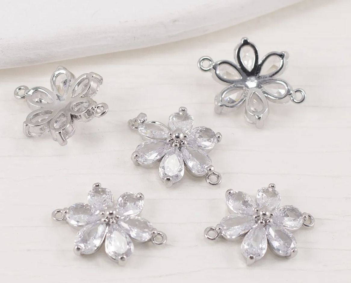 Zircon Hexapetalous Flower Pendant with Hanging Rings