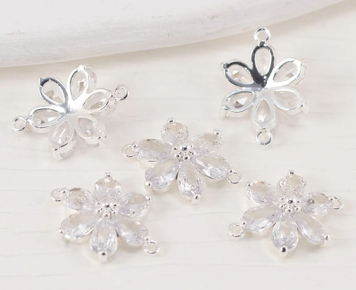 Zircon Hexapetalous Flower Pendant with Hanging Rings