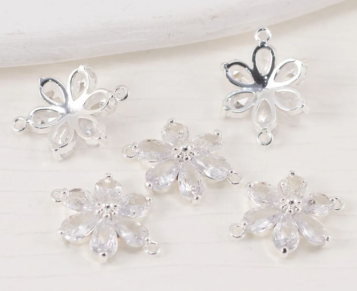 Zircon Hexapetalous Flower Pendant with Hanging Rings
