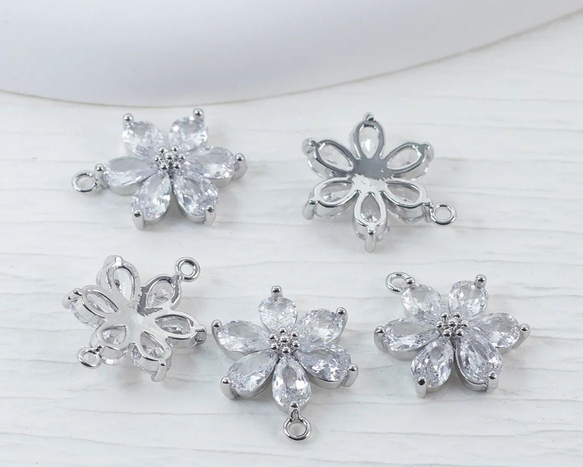 Zircon Hexapetalous Flower Pendant with Hanging Rings