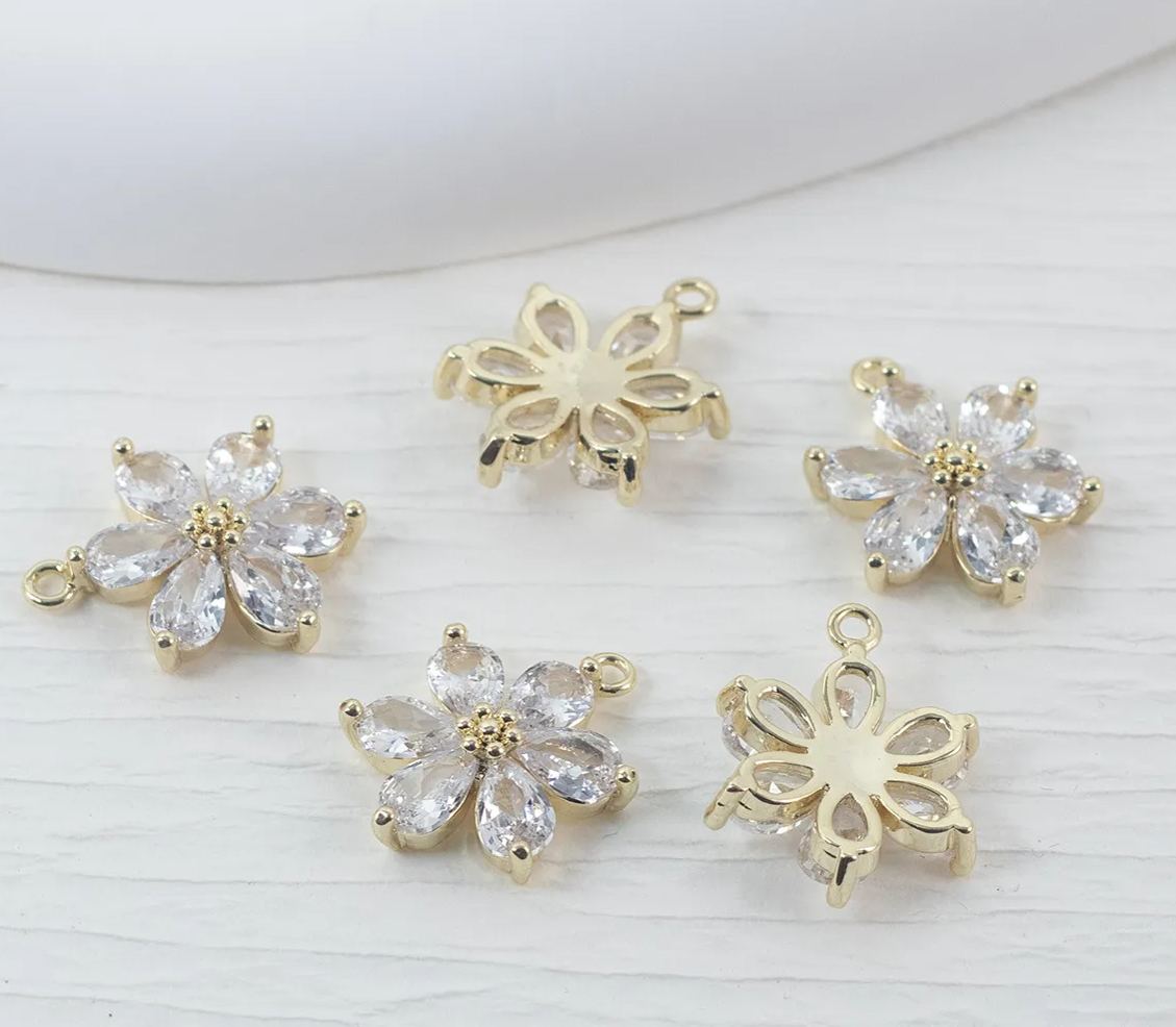 Zircon Hexapetalous Flower Pendant with Hanging Rings
