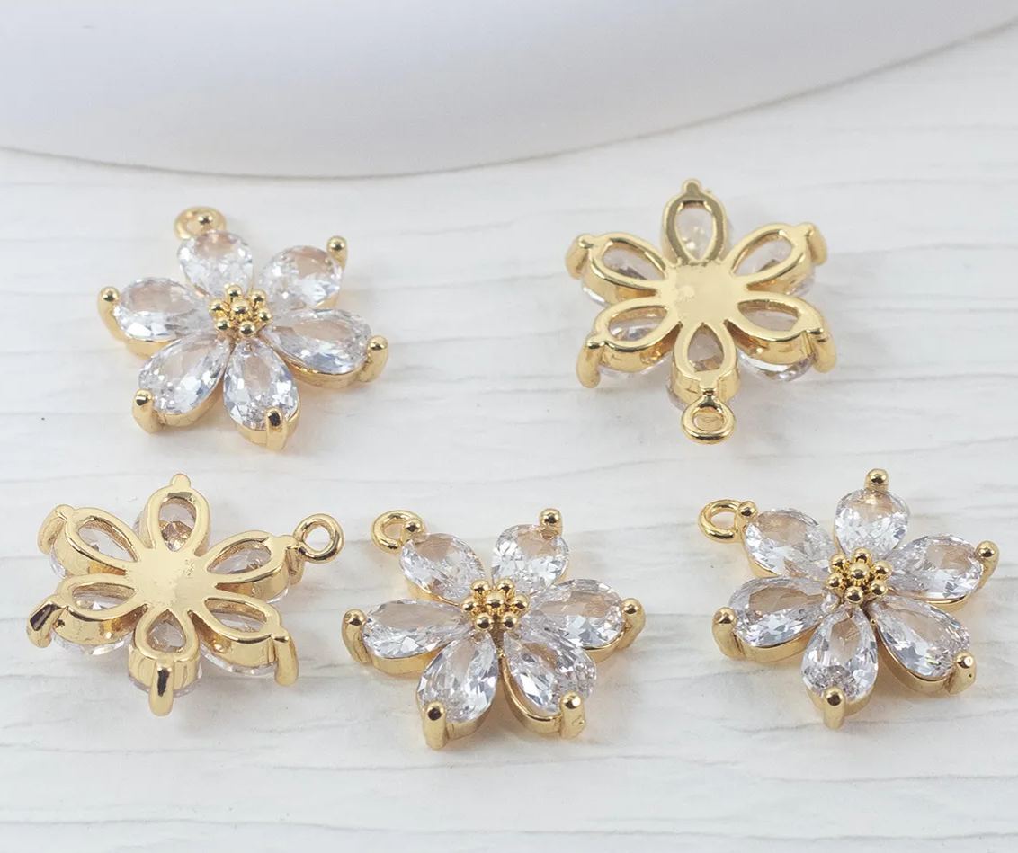 Zircon Hexapetalous Flower Pendant with Hanging Rings