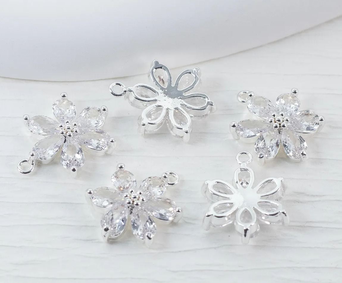 Zircon Hexapetalous Flower Pendant with Hanging Rings