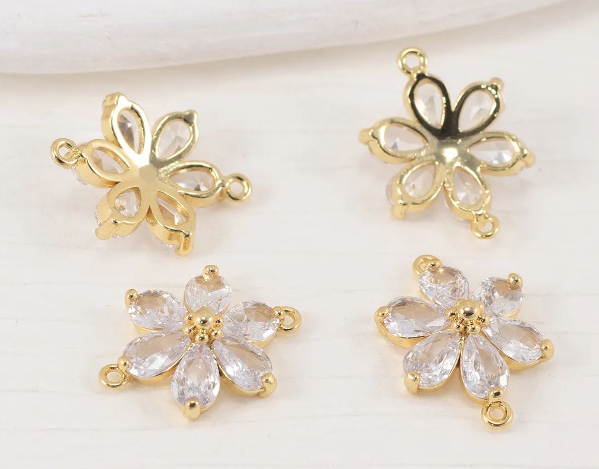 Zircon Hexapetalous Flower Pendant with Hanging Rings