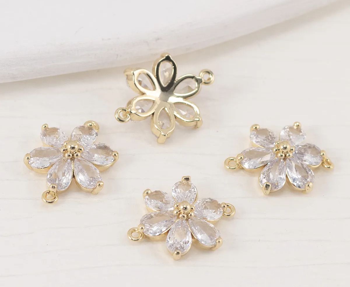 Zircon Hexapetalous Flower Pendant with Hanging Rings
