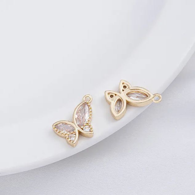 14k Gold Zircon Butterfly Charm Pendant with Hanging Rings