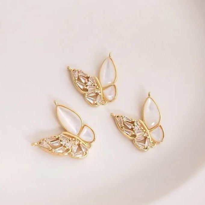 14k Gold Zircon Butterfly Charm Pendant with Hanging Rings