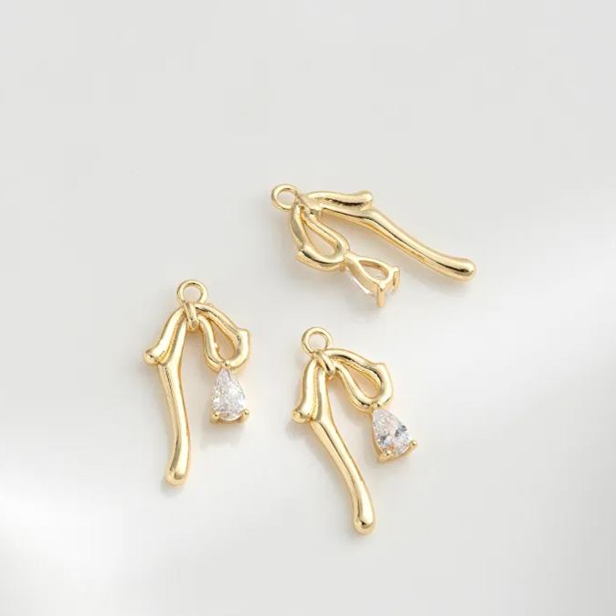 14k Plated Copper Bow Charm Pendant Accessory