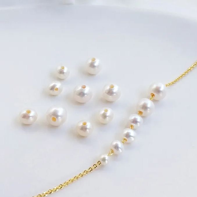 Big Hole Natural Freshwater Pearl Nearly Round