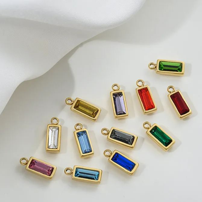 9*4.5mm Colored Zircon Inlaid 14k Gold Plated Titanium Steel Pendant