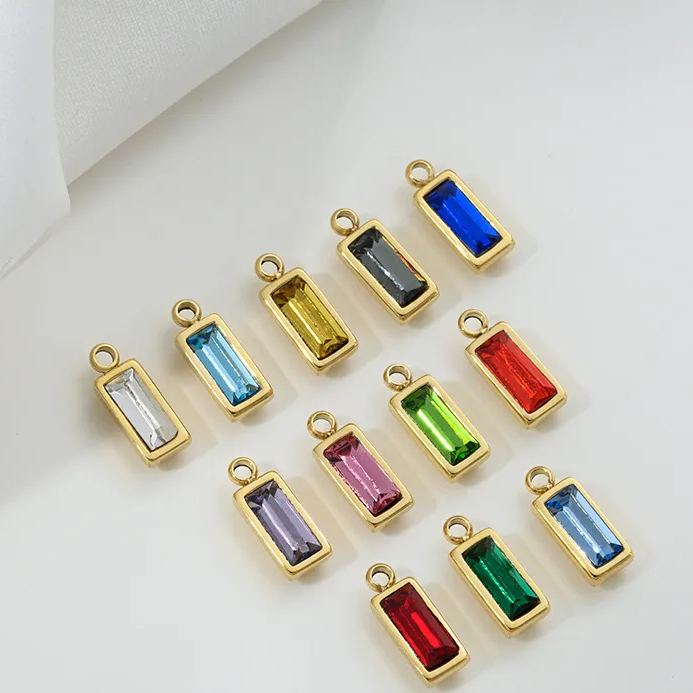 9*4.5mm Colored Zircon Inlaid 14k Gold Plated Titanium Steel Pendant