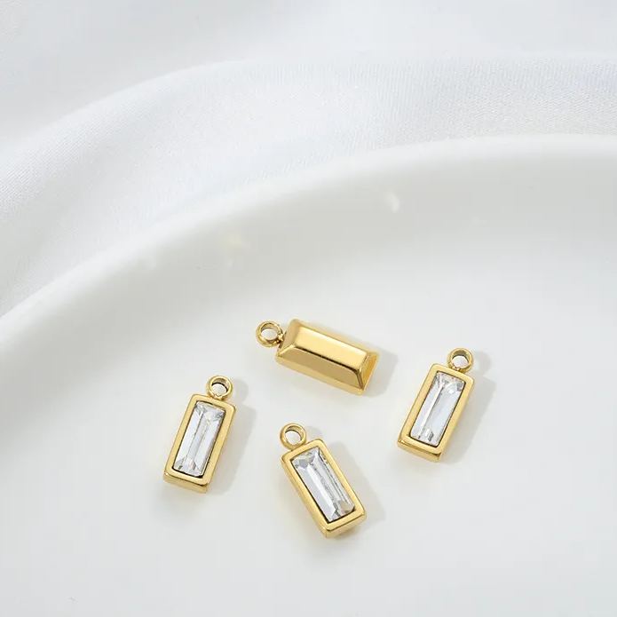 9*4.5mm Colored Zircon Inlaid 14k Gold Plated Titanium Steel Pendant