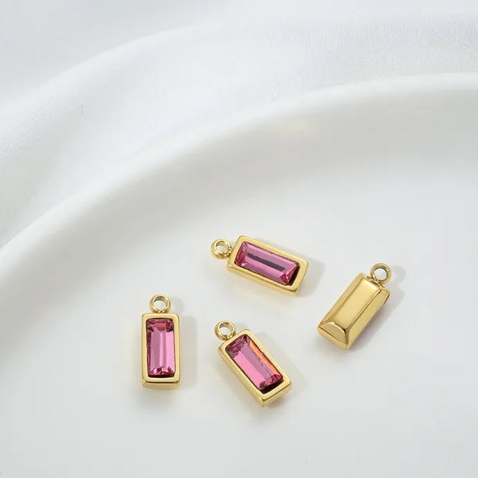 9*4.5mm Colored Zircon Inlaid 14k Gold Plated Titanium Steel Pendant