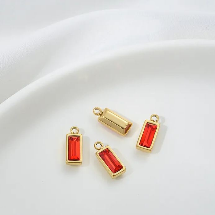 9*4.5mm Colored Zircon Inlaid 14k Gold Plated Titanium Steel Pendant