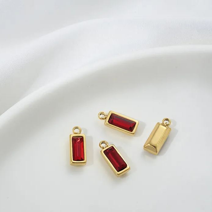 9*4.5mm Colored Zircon Inlaid 14k Gold Plated Titanium Steel Pendant