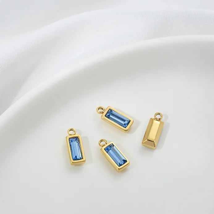 9*4.5mm Colored Zircon Inlaid 14k Gold Plated Titanium Steel Pendant