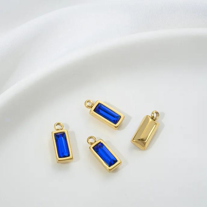 9*4.5mm Colored Zircon Inlaid 14k Gold Plated Titanium Steel Pendant