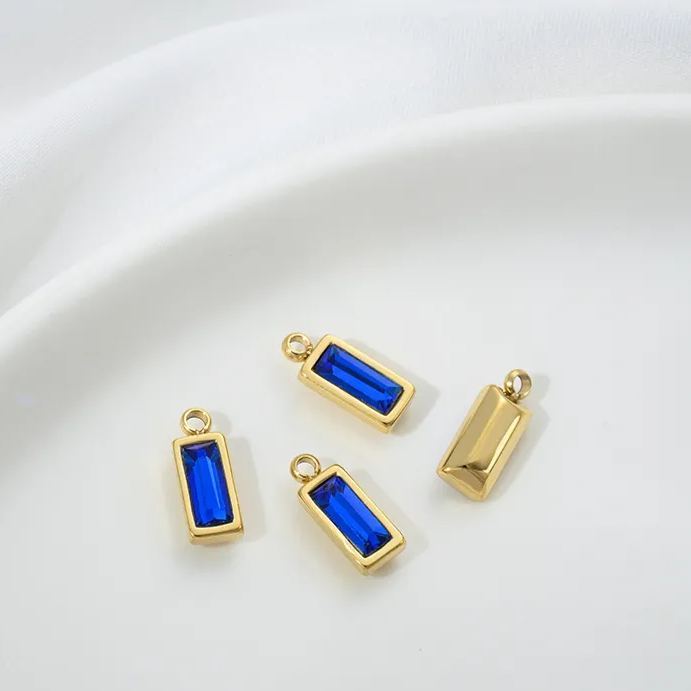 9*4.5mm Colored Zircon Inlaid 14k Gold Plated Titanium Steel Pendant