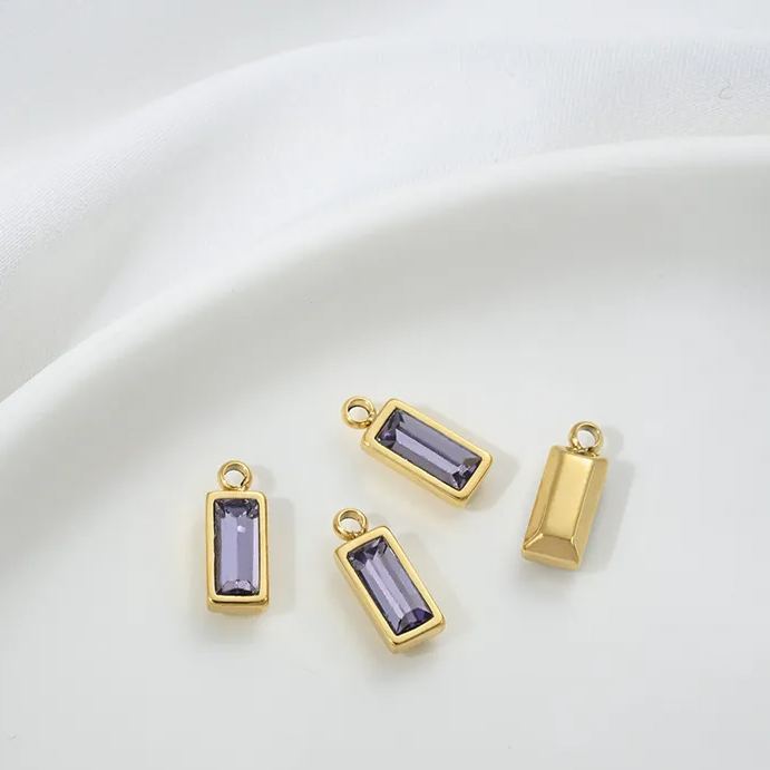 9*4.5mm Colored Zircon Inlaid 14k Gold Plated Titanium Steel Pendant