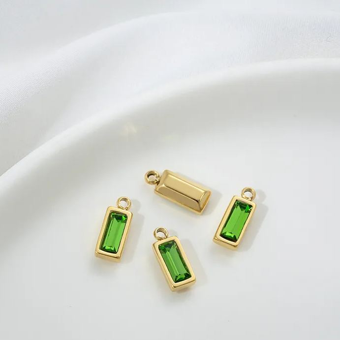 9*4.5mm Colored Zircon Inlaid 14k Gold Plated Titanium Steel Pendant