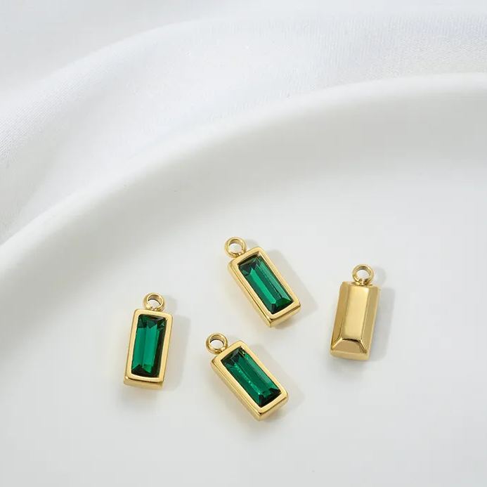 9*4.5mm Colored Zircon Inlaid 14k Gold Plated Titanium Steel Pendant