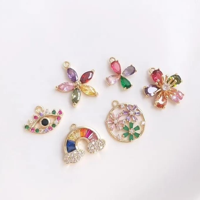 Colored Zircon Pendant Accessory for Jewelry DIY Flower Rainbow