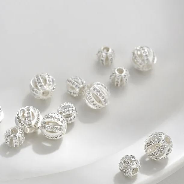 Silver Hollow Flower Ball Spacer Bead for Jewelry DIY